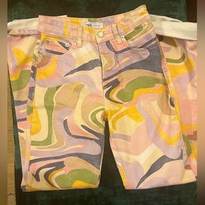 Zara straight leg jeans abstract swirls